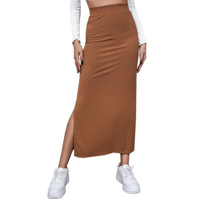 Uued kudumid Stretch Midi seelikud Sirged kevadsügis naiste pikad seelikud kõrge vöökohaga Bodycon seelik Solid Split Sexy Seelik Street
