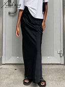 MiuKoMiYa satenske duge suknje visokog struka za žene crne jednobojne ljubičaste maksi suknje ženske imitacije svilenog satena sive