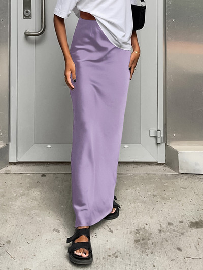MiuKoMiYa satenske duge suknje visokog struka za žene crne jednobojne ljubičaste maksi suknje ženske imitacije svilenog satena sive