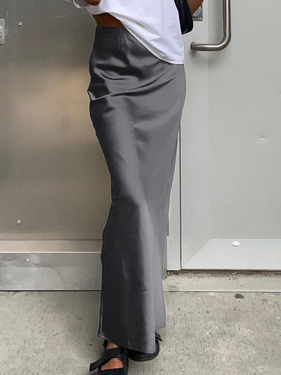 MiuKoMiYa satenske duge suknje visokog struka za žene crne jednobojne ljubičaste maksi suknje ženske imitacije svilenog satena sive