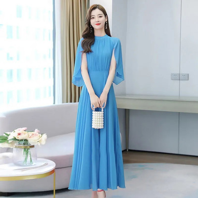 Rochii maxi din șifon pentru femei, ocazional de vacanță, pentru plajă, rochie de soare solidă, de vară, 2024, rochie de seară de petrecere elegantă, rochii