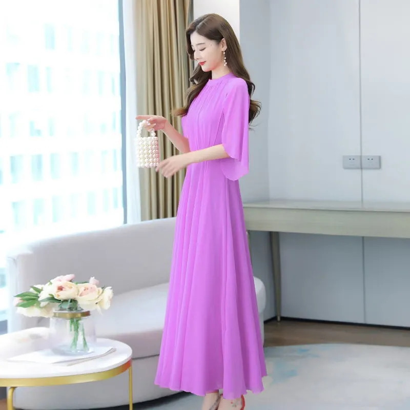 Rochii maxi din șifon pentru femei, ocazional de vacanță, pentru plajă, rochie de soare solidă, de vară, 2024, rochie de seară de petrecere elegantă, rochii