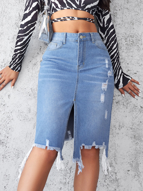 Νέο 2024 Τζιν μακριά φούστα Άνοιξη Καλοκαίρι Γυναικεία ψηλόμεση μίντι φούστα κορεατικής μόδας τζιν φούστα με τρύπα