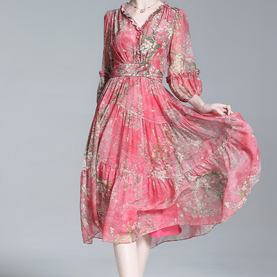 EVNISI Γυναικείο φόρεμα σιφόν γραφείου Boho με V λαιμόκοψη Κομψό φλοράλ στάμπα Φορέματα Νεράιδα σε Α γραμμή Chic Party Vestido για Γυναικεία Καλοκαίρι