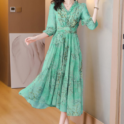 EVNISI Γυναικείο φόρεμα σιφόν γραφείου Boho με V λαιμόκοψη Κομψό φλοράλ στάμπα Φορέματα Νεράιδα σε Α γραμμή Chic Party Vestido για Γυναικεία Καλοκαίρι