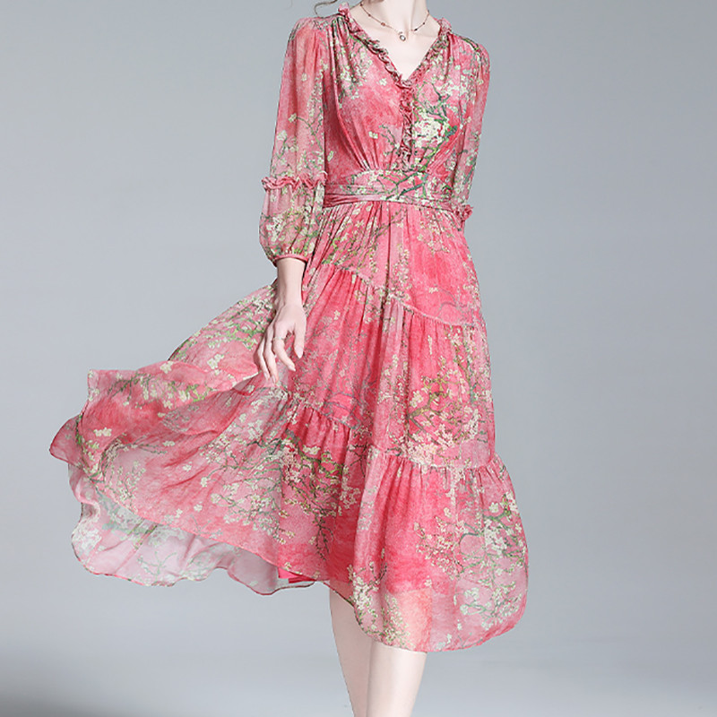 EVNISI Γυναικείο φόρεμα σιφόν γραφείου Boho με V λαιμόκοψη Κομψό φλοράλ στάμπα Φορέματα Νεράιδα σε Α γραμμή Chic Party Vestido για Γυναικεία Καλοκαίρι