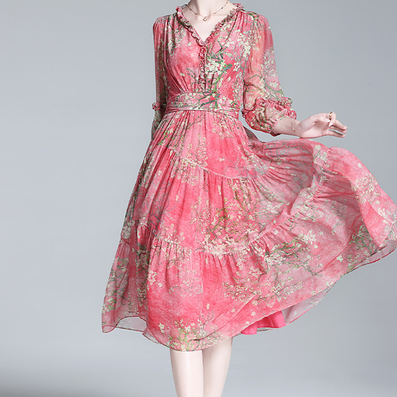 EVNISI Γυναικείο φόρεμα σιφόν γραφείου Boho με V λαιμόκοψη Κομψό φλοράλ στάμπα Φορέματα Νεράιδα σε Α γραμμή Chic Party Vestido για Γυναικεία Καλοκαίρι