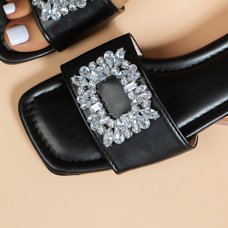 Γυναικεία Παπούτσια 2023 Γυναικείες παντόφλες με τετράγωνα δάχτυλα Καλοκαιρινές παντόφλες εξωτερικού χώρου Γυναικείες μόδα Παπούτσια από στρας Γυναικεία Zapatos De Mujer