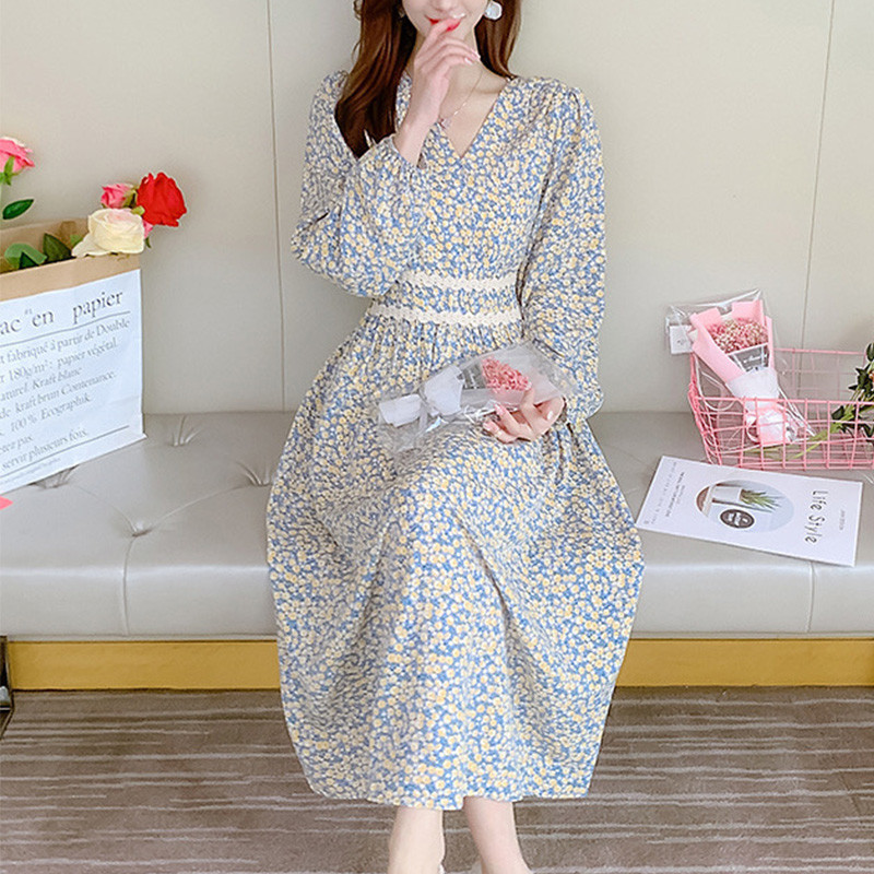 Γαλλικά λουλουδάτα φορέματα για γυναίκες Καλοκαιρινό σιφόν με λαιμόκοψη ριπέ μανίκι A-LINE Slim φόρεμα Γλυκό κομψό, καθημερινό φόρεμα παραλίας