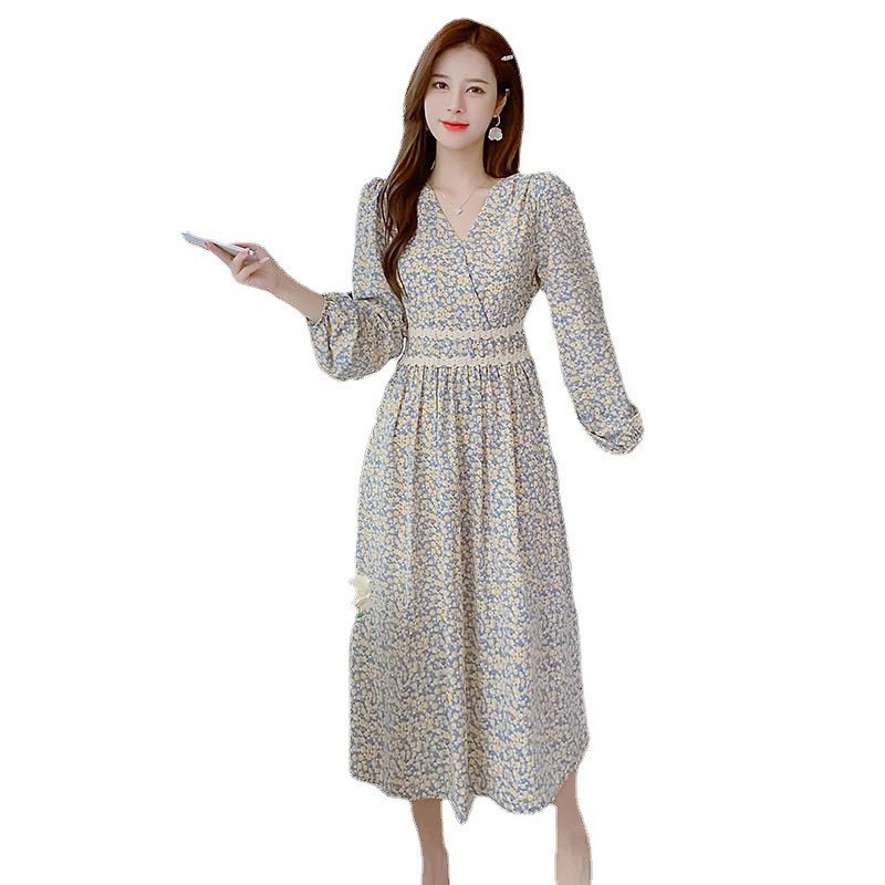 Γαλλικά λουλουδάτα φορέματα για γυναίκες Καλοκαιρινό σιφόν με λαιμόκοψη ριπέ μανίκι A-LINE Slim φόρεμα Γλυκό κομψό, καθημερινό φόρεμα παραλίας