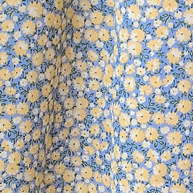 Γαλλικά λουλουδάτα φορέματα για γυναίκες Καλοκαιρινό σιφόν με λαιμόκοψη ριπέ μανίκι A-LINE Slim φόρεμα Γλυκό κομψό, καθημερινό φόρεμα παραλίας