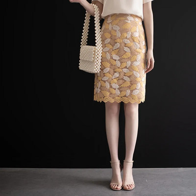 Fuste elegante din dantelă cu frunze intelectuale, vara 2023, nouă, cu lungime medie, cu talie înaltă, fustă Jupe Femme Faldas Mujer Moda