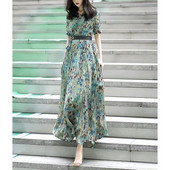 Nova Ljeto 2024. Ženska elegantna spojena duga haljina s V-izrezom s otisnutim rukavima i kratkim rukavima, modna uska šik prikladna duga haljina za odmor