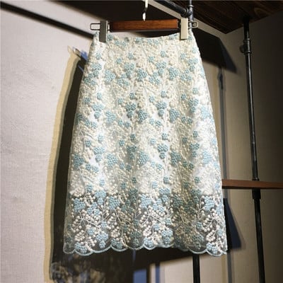 Fusta cu talie înaltă femei elegante fuste creion birou stil coreean prairie chic plasă broderie dantelă fustă