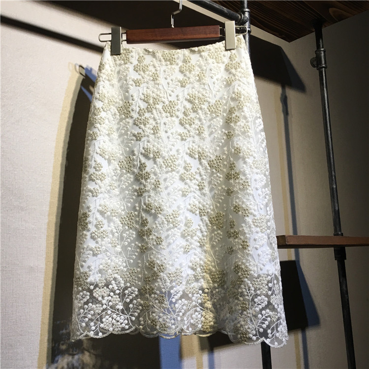 Fusta cu talie înaltă femei elegante fuste creion birou stil coreean prairie chic plasă broderie dantelă fustă