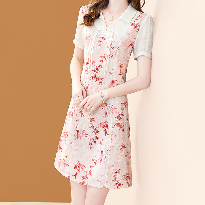 EVNISI Ljetne ženske elegantne haljine s cvjetnim uzorkom Vintage dugmad Ružičaste haljine A kroja u kineskom stilu Ženske ležerne Fairy Cheongsam