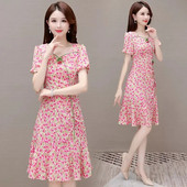 Κοντομάνικα φορέματα σιφόν 2024 Καλοκαιρινή μόδα Γυναικεία ελαστική μέση με πλισέ casual φόρεμα Γυναικεία φορέματα σε γραμμή Α Vestidos