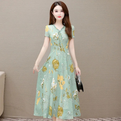 Καλοκαιρινό μακρύ φόρεμα σιφόν 2024 Casual Floral φόρεμα πάρτι Κομψά νεράιδα φορέματα με κοντό μανίκι για γυναίκες Γλυκά ρούχα