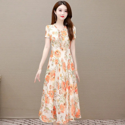 Καλοκαιρινό μακρύ φόρεμα σιφόν 2024 Casual Floral φόρεμα πάρτι Κομψά νεράιδα φορέματα με κοντό μανίκι για γυναίκες Γλυκά ρούχα