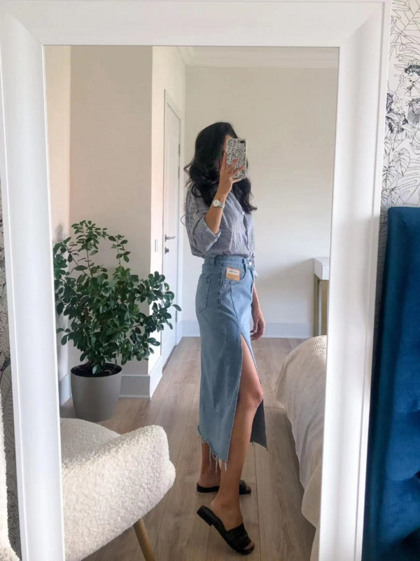 2023. aasta sügisene maksiteksaseelik Naiste teksapüksid, pikad seelikud naistele, pikad Korea suve vintage maksiseelik Seksikas küljelt lõhestatud teksaseelik