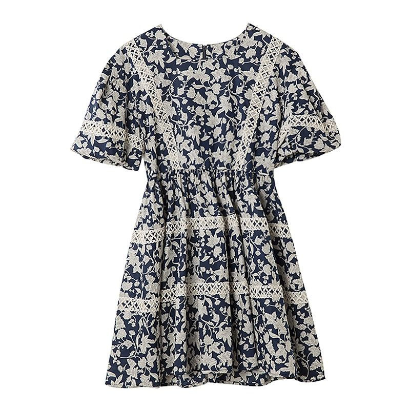 Moodsa trükitud splaissitud volditud pits, puhv varrukas Vintage kleit Naiste riided 2024. aasta suvine uus avar kontorikleit daami lilledega
