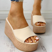 BKQU Fashion Νέα καλοκαιρινά γυναικεία σανδάλια Peep-toe παπούτσια Γυναικεία ψηλοτάκουνα πλατφόρμες από casual wedges για γυναίκες Ψηλοτάκουνα παπούτσια