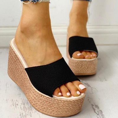 BKQU Fashion Νέα καλοκαιρινά γυναικεία σανδάλια Peep-toe παπούτσια Γυναικεία ψηλοτάκουνα πλατφόρμες από casual wedges για γυναίκες Ψηλοτάκουνα παπούτσια