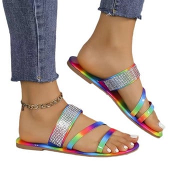 2024 Summer Explosion Models Rhinestone Rainbow Дамски сандали Красиви дамски чехли Външни плажни модни плоски обувки