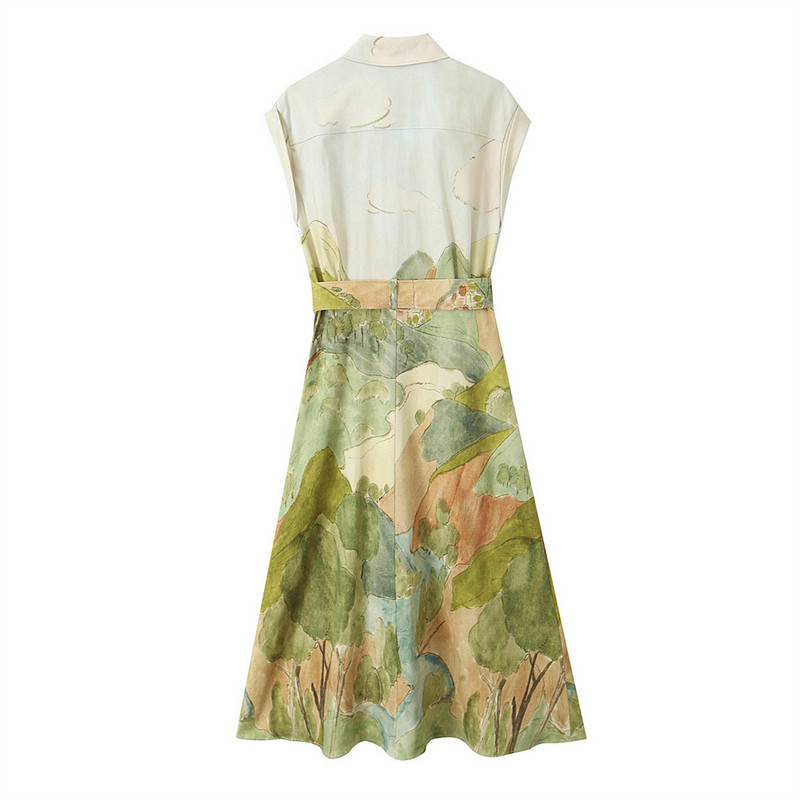 2024. aasta kevadel ja suvel uus naiste üherealine vöömoodne trükitud särkkleit