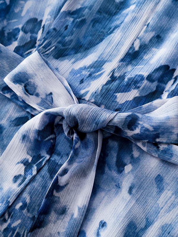 EVNISI Chic naiste lilleprinter Sinine šifoonist kleit V-kaelusega Elegantne kontorikleit A-kujuline kleidid peokleit Slim Vestido naistele suvel