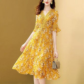 2024 Floral șifon cu mâneci evazate Boho Beach Rochie lungă femei ocazional petrecere rochie de seară de vară elegante șic rochii maxi Rochie