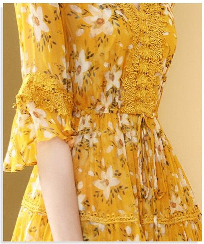 2024 Floral șifon cu mâneci evazate Boho Beach Rochie lungă femei ocazional petrecere rochie de seară de vară elegante șic rochii maxi Rochie