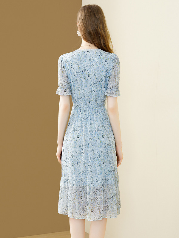 EVNISI Plava, elegantna ženska haljina od šifona s V-izrezom, šik uredske, uske haljine A-kroja, Vestido za zabave, Žensko ljeto 2024.