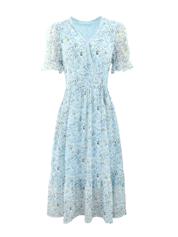 EVNISI Plava, elegantna ženska haljina od šifona s V-izrezom, šik uredske, uske haljine A-kroja, Vestido za zabave, Žensko ljeto 2024.