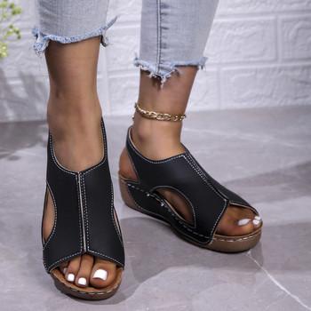 Дамски сандали на платформа със средни токчета, 2024 г., летни обувки с отворени пръсти, ежедневни сабо, дамски обувки на танкетка от изкуствена кожа Roman Sandalias Mujer
