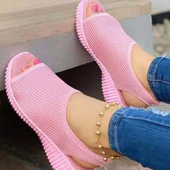 2024 плажни спортни дамски сандали Модни дамски сандали с отворени пръсти Лятна папионка Едноцветни обувки на клин за жени Ежедневни обувки