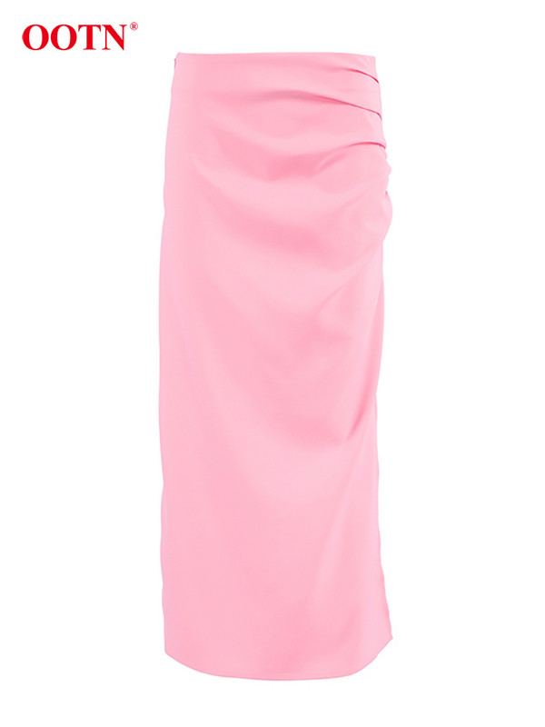 OOTN Fuste sexy cu talie înaltă Split Fuste Stradă Roz Fuste Lungi Drepte Femei Basics Fusta Neagră cu fermoar cu urme de femeie Toamna 2024