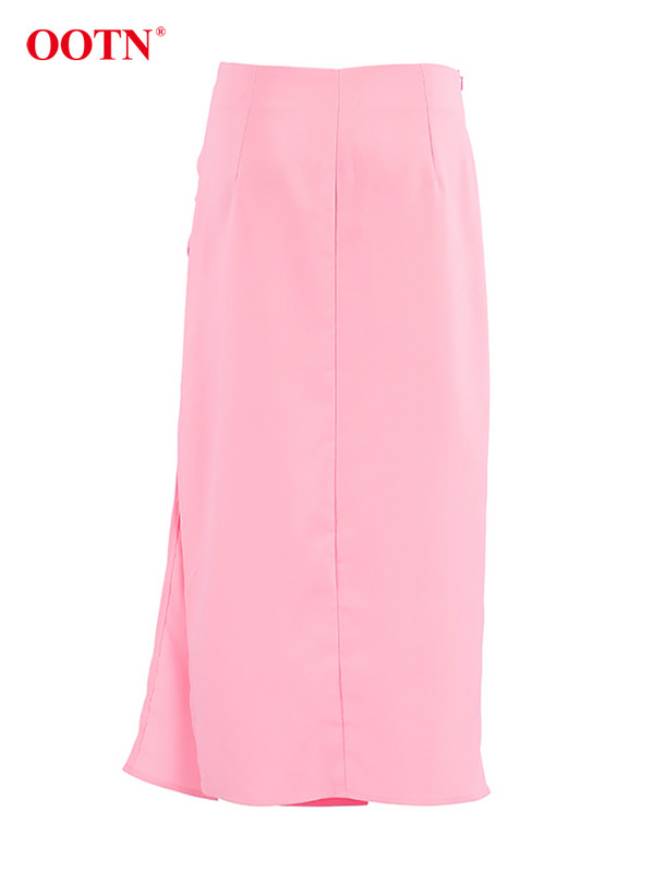 OOTN Fuste sexy cu talie înaltă Split Fuste Stradă Roz Fuste Lungi Drepte Femei Basics Fusta Neagră cu fermoar cu urme de femeie Toamna 2024