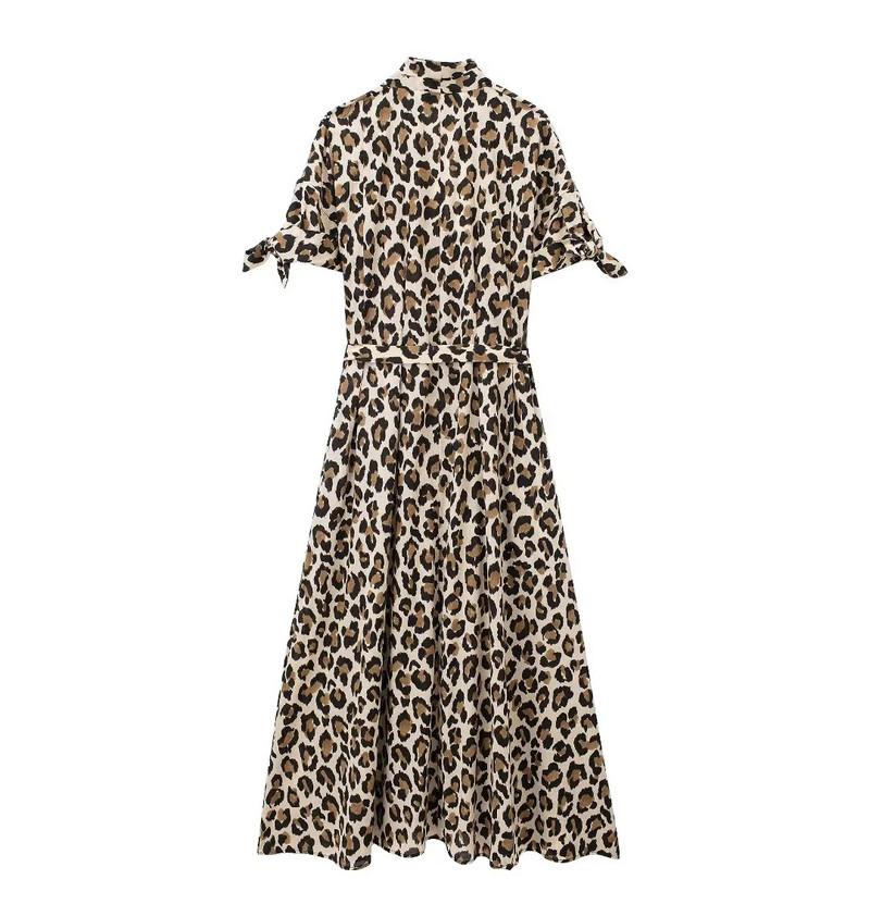 TRAFZA Vintage Leopard Print Γυναικείο φόρεμα με κοντό μανίκι V λαιμόκοψη Κομψό μακρύ φόρεμα μόδα 2024 Καλοκαιρινό φόρεμα streetwear