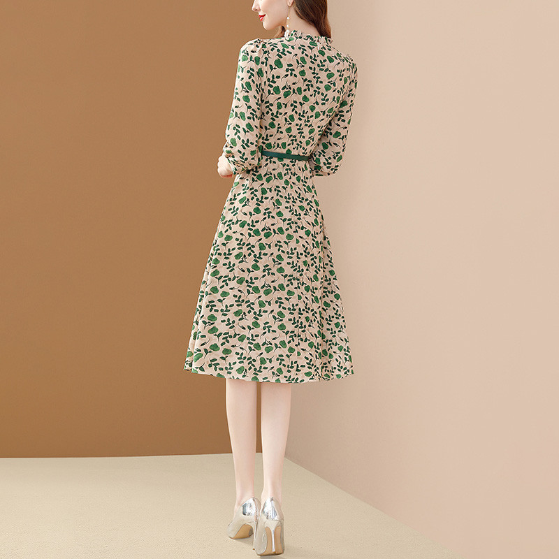 ΕΥΝΗΣΗ Φόρεμα σιφόν Γυναικεία Puff Sleeve Κομψά Φορέματα Φθινοπωρινά Φορέματα Slim Με Ζώνη Φορέματα σε Α γραμμή Γυναικεία Πάρτυ Vestidos