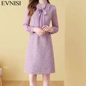 EVNISI Γυναικείο Κομψό Μωβ Φόρεμα Κασκόλ γιακά Casual Φορέματα γραφείου Α σε γραμμή Slim Fairy For Women Party Vestido Άνοιξη 2024