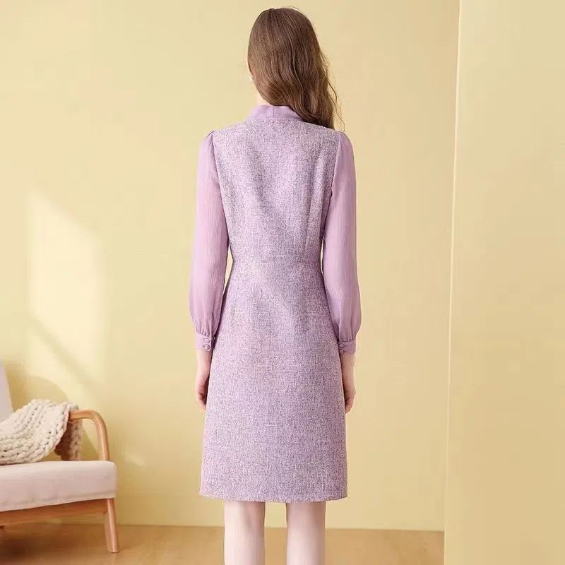 EVNISI Γυναικείο Κομψό Μωβ Φόρεμα Κασκόλ γιακά Casual Φορέματα γραφείου Α σε γραμμή Slim Fairy For Women Party Vestido Άνοιξη 2024