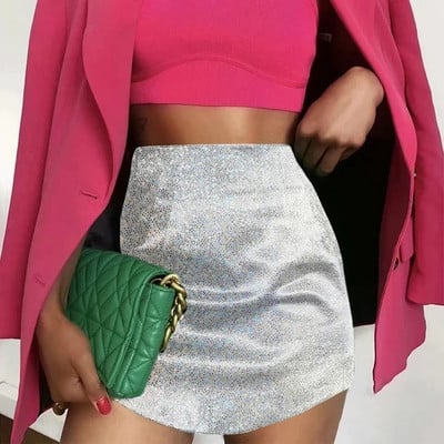Elegantne elegantne satiinist naiste miniseelikud kõrge vöökohaga õhuke õhuke A-line pakett puusa Bodycon Streetwear soliidne must roheline lühike seelik