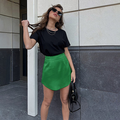 Elegantne elegantne satiinist naiste miniseelikud kõrge vöökohaga õhuke õhuke A-line pakett puusa Bodycon Streetwear soliidne must roheline lühike seelik