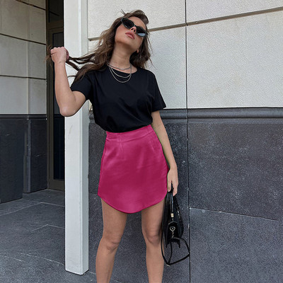 Elegantne elegantne satiinist naiste miniseelikud kõrge vöökohaga õhuke õhuke A-line pakett puusa Bodycon Streetwear soliidne must roheline lühike seelik
