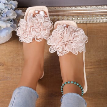 Дамски плоски чехли с цветя Ежедневни обувки за ходене Дамски летни модни сандали за 2024 г. Рокля на открито Розови плитки Zapatillas Mujer