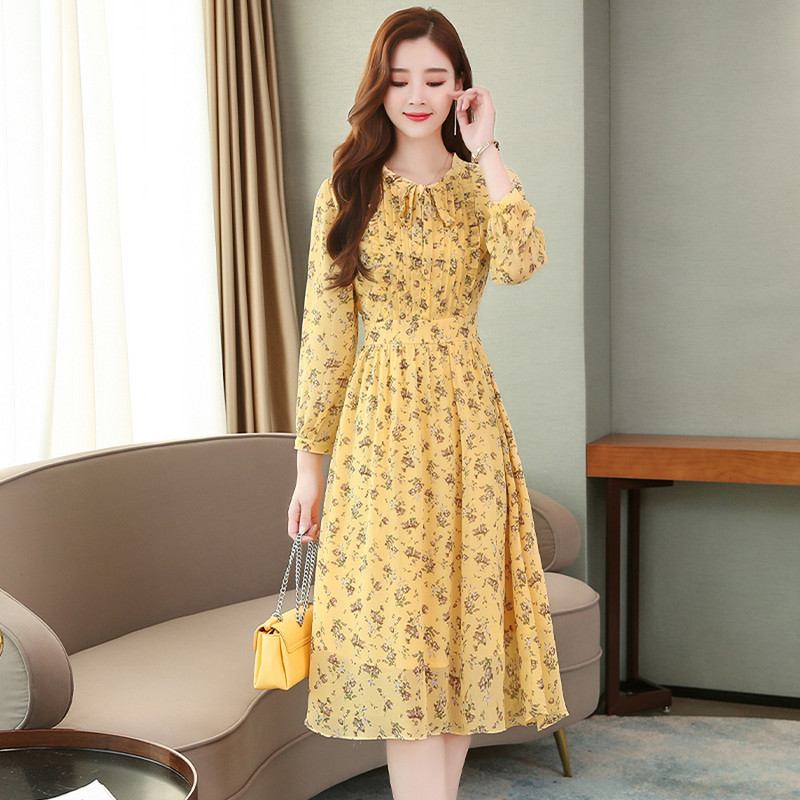 2024. aasta vanakollane lilleline šifoonist midikleidid sügistalvised pikkade varrukatega vabaajakleit Elegantne naiste kehapidu Maxi Vestidos