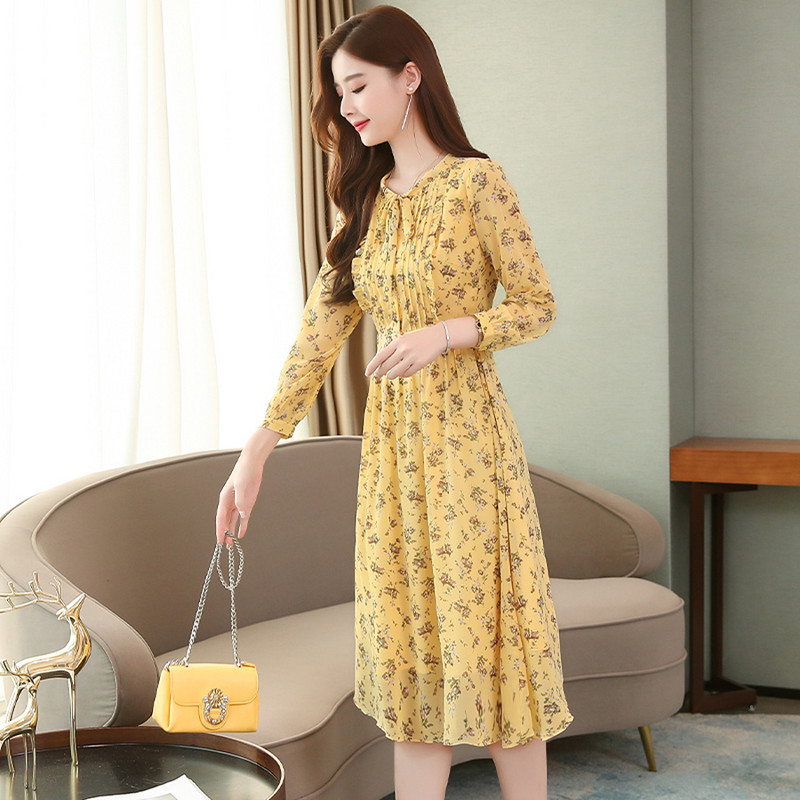 2024. aasta vanakollane lilleline šifoonist midikleidid sügistalvised pikkade varrukatega vabaajakleit Elegantne naiste kehapidu Maxi Vestidos