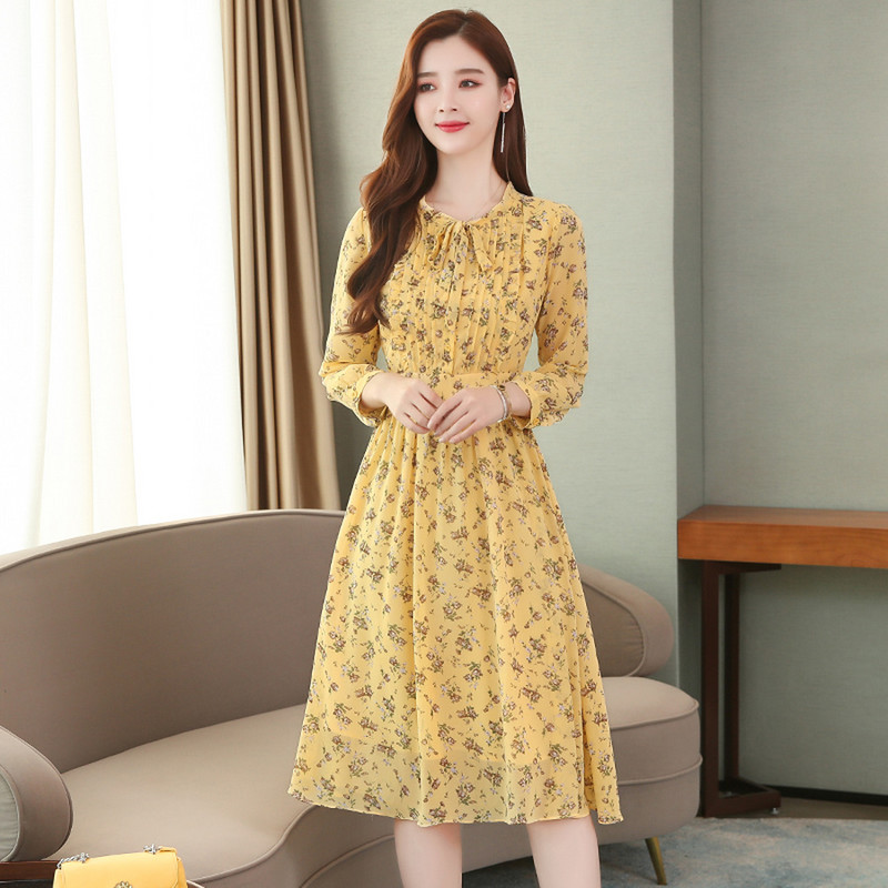 2024. aasta vanakollane lilleline šifoonist midikleidid sügistalvised pikkade varrukatega vabaajakleit Elegantne naiste kehapidu Maxi Vestidos