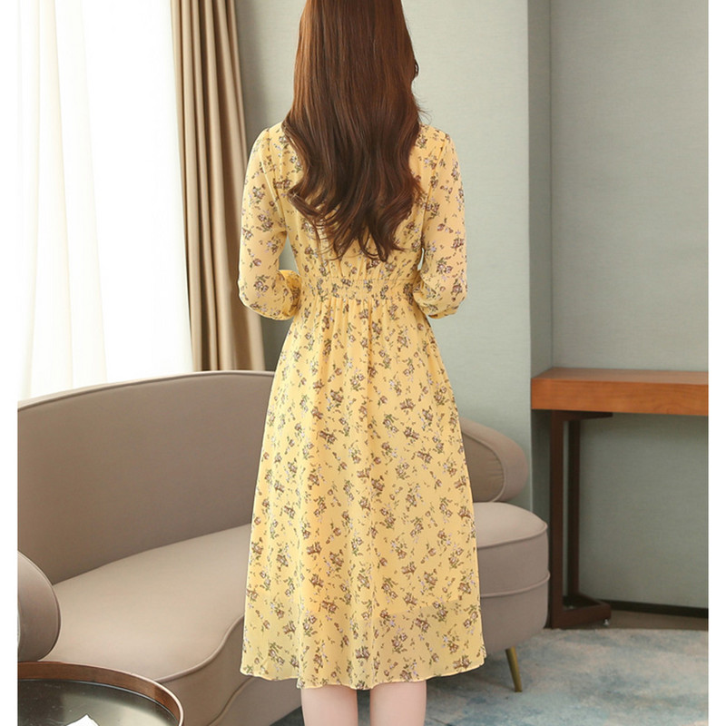 2024. aasta vanakollane lilleline šifoonist midikleidid sügistalvised pikkade varrukatega vabaajakleit Elegantne naiste kehapidu Maxi Vestidos